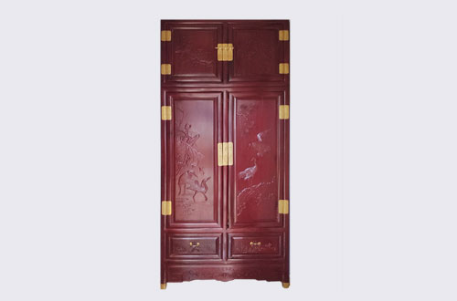 政和高端中式家居装修深红色纯实木衣柜